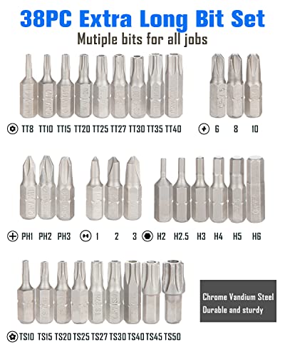 ROTATION 38-Piece 1/4 Bit Driver Screwdriver Bit Set with Portable Case, Chrome Vanadium Steel Multi Torq/Phillips/Torx/Triwing/Hex/Star - style: 38pc
