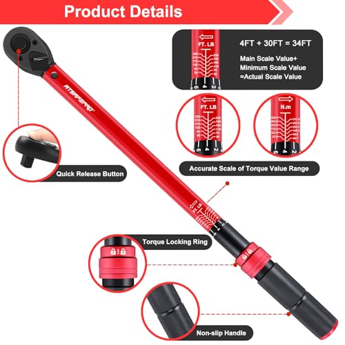 ATsafepro 1/2 Torque Wrench,1/2 Torque Wrench 30-250 Ft Lb(40.7-339.0 Nm) Dual scale,torque wrench 1/2 drive 250 ft-lb Pre-Calibrated Accuracy+-3% - Ideal for Automotive & Heavy Machinery Use - style: 1/2" 30~250 FT.LB Torque Wrench
