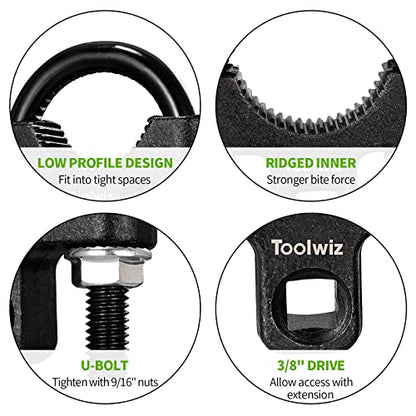 Toolwiz Inner Tie Rod Removal Tool 3/8" Universal Low Profile 30-42mm | Non-Slip Teeth, U-Wrench, Carbon Steel, Inner Rod Removal and Installation, Car Truck Vehicle Automotive Repair Tool