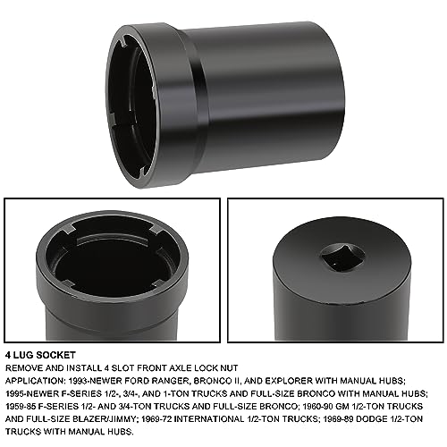 6PCS 4WD Spindle Nut Socket Set, 4 Lug Lock Nut Sockets, 6 Lug Socket, FWD Front Spindle Puller