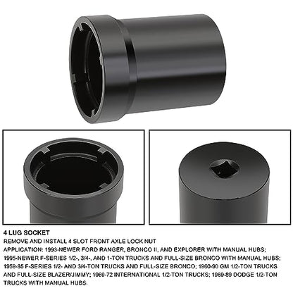 6PCS 4WD Spindle Nut Socket Set, 4 Lug Lock Nut Sockets, 6 Lug Socket, FWD Front Spindle Puller