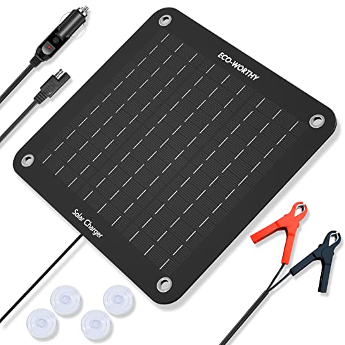 ECO-WORTHY 10W Solar Car Battery Charger Maintainer 12V Waterproof Portable Solar Trickle Charger for Car Truck Boat Lawn Mower RV Trailer Tractor ATV Utility Vehicle Battery