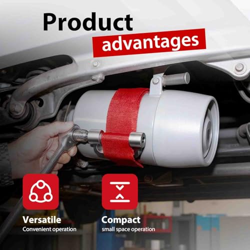 Heavy Duty Strap Oil Filter Wrench – Adjustable Nylon Band Fits 3/8" & 1/2" Drive Tools – Universal Oil Filter Removal Tool for Cars, Trucks, Tractors, and Industrial Equipment