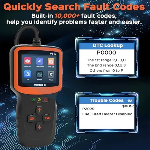 Zpana Car OBD2 Scanner Diagnostic Tool, Vehicle Check Engine Fault Code Readers, Data Clear I/M Readiness Automotive Error Scan Tool Accessories, Universal for SUV, Sedan, Truck