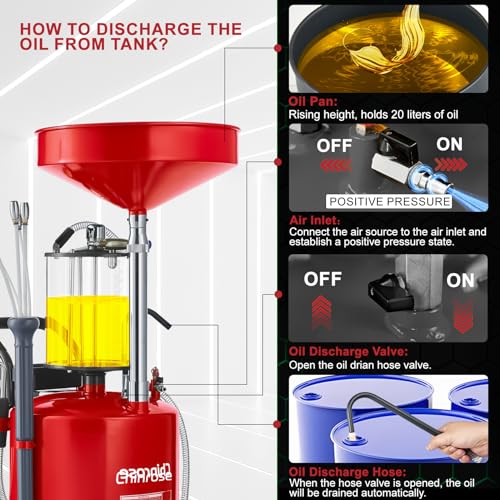 Upgraded Design Waste Oil Drain Tank, Pneumatic Oil Drainer, Oil Lift Drain and Extractor,Air Operated Drainer for Oil Change (Red 26.4 Gallon) - color: Red 26.4 Gallon