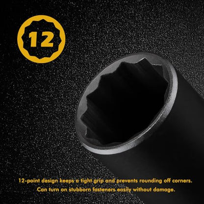 Steel Vision 1/2" Driive Impact Socket Set (1/2"_Metric_Deep Spindle Axle Nut) - style: 1/2"_Metric_Deep Spindle Axle Nut