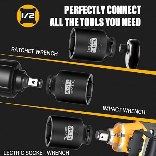 1/2 Inch Drive 1-11/16 Inch Deep SAE 6 Point CR-MO Impact Socket | Radius Corner Design,Square Chamfered Opening,Axle Nut Impact Grade Socket for Easy Removal - size: 1/2” Drive 1-11/16 Deep, style: 1/2" Drive Deep Socket