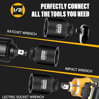 1/2 Inch Drive 1-11/16 Inch Deep SAE 6 Point CR-MO Impact Socket | Radius Corner Design,Square Chamfered Opening,Axle Nut Impact Grade Socket for Easy Removal - size: 1/2” Drive 1-11/16 Deep, style: 1/2" Drive Deep Socket