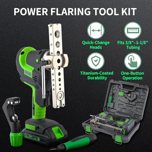 Super Stars Cordless Electric Flaring Tool Kit, 1/4"–3/4" HVAC Copper Pipe Flare Tool with 45° Eccentric Cone, Metric & SAE Clamps, Deburring & Cutter Tools - size: Electric Flaring E809