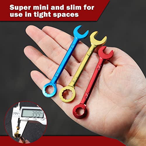 Small Wrench Set SAE 10 PCS 5/32" To 7/16" Color Plated Open and Box End Mini Wrenches with Key Ring Small Standard Spanner Ignition Wrench Set with Portable Storage Pouches - style: SAE