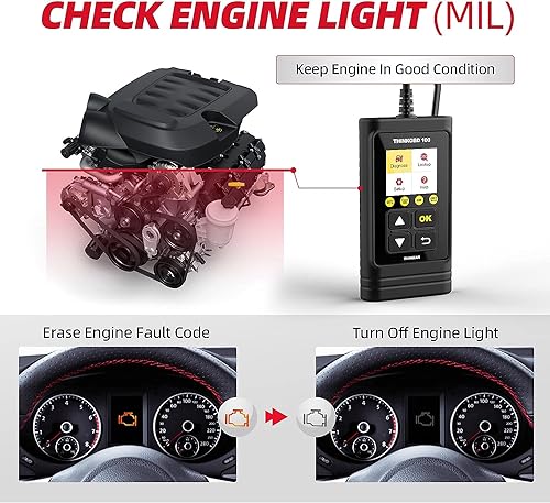 THINKCAR OBD2 Car Scanner, THINKOBD100 Check Engine Fault Code Reader with Full OBD II Functions, O2 Sensor, CAN Diagnostic Scan Tool for All Cars Since 1996 - size: OBD100