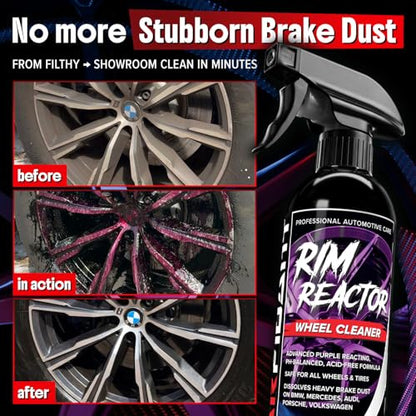 Carfidant Rim Reactor Wheel and Rim Cleaner Spray - Removes Brake Dust & Grime - Safe for BMW, Mercedes, Audi, VW & Porsche - No Scrub, pH Neutral, Non-Acidic Tire Cleaner - 32 fl oz - size: 32 Fl Oz (Pack of 1)