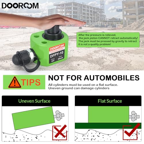 10T 1.0" Stroke Hydraulic Cylinder Portable Low Profile Jack Sets Multi-Acting Porta Power Ram Jack Kits Lifting Cylinder