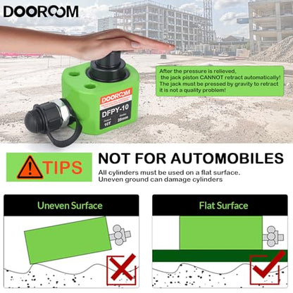 10T 1.0" Stroke Hydraulic Cylinder Portable Low Profile Jack Sets Multi-Acting Porta Power Ram Jack Kits Lifting Cylinder