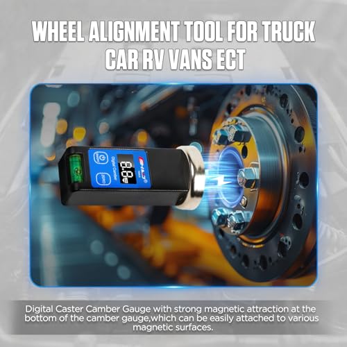 Universal Digital Camber Gauge Wheel Alignment Tool with ± 90° Wide Range | Magnetic Camber Alignment Kit Digital Display Positioning Bubble & Reset Key for Car Truck RV SUVs