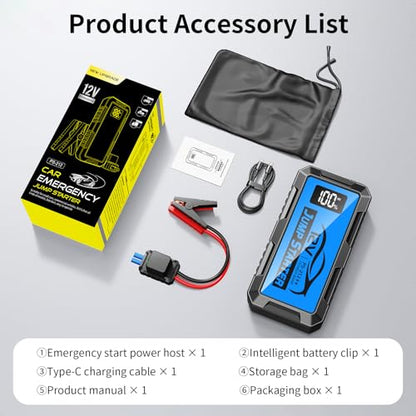 8000A Car Jump Starter, 12V Jump Starter Battery Pack (All Gas,up to 10.0L Diesel Engine) Jumper Cables Portable Lithium Jump Box, USB Output and LED Light - color: blue