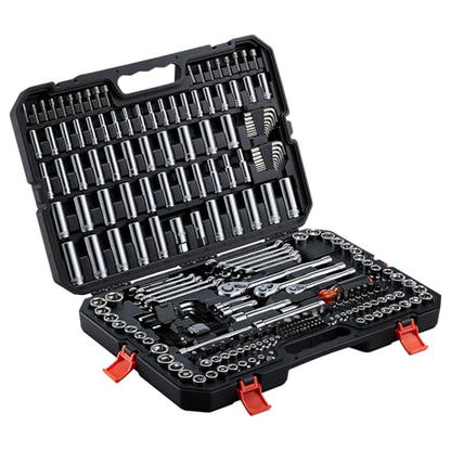VEVOR Mechanics Tool Set, 253-Piece Mechanic Tool Kit, 1/4 in, 3/8 in, and 1/2 in Drive, SAE and Metric Socket Set, Wrenches, Screwdriver Bits, Accessories, and Storage Case, for Automotive Repair - size: 1/4"&3/8"&1/2", style: 253 PCS
