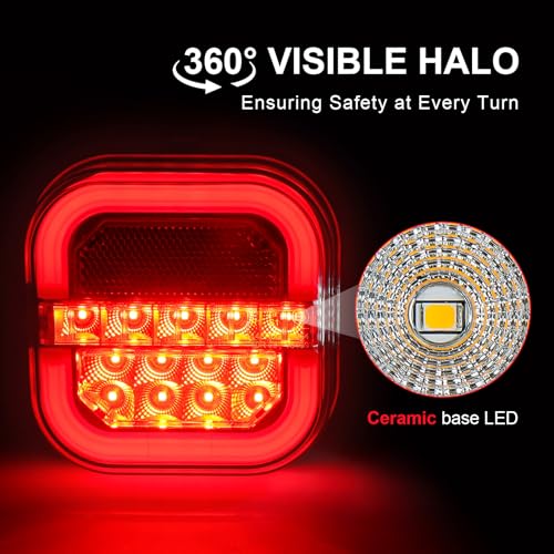 NeaLia CD28 Magnetic Wireless Trailer Lights, Rechargeable Tow Light Kit | IP67 Waterproof, Brake/Turn/Running Signal for Truck, RV, Camper, Boat, Caravan - color: Red