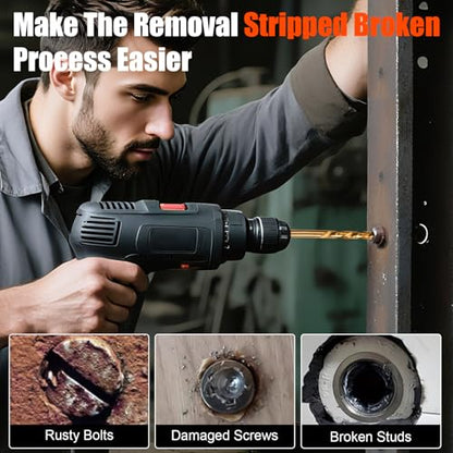 Damaged Screw Extractor Set 14 Pcs,Left Handed Drill Bit Screw Extractor | High-Hardness,Wear Resistance,Easy Out Screw, Stocking Stuffers for Men,with Portable Case,Gifts for Adults Him,Home DIY - size: 14 PCS