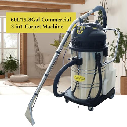 Commercial Carpet Cleaner Machine, 2100W 60L/15.8 Gal Professional 3-in-1 Carpet Spraying Floor Brush Cleaner Extractor Vacuum Washing Machine Portable Carpet Cleaner (Sent in 2 packages) - size: 60L