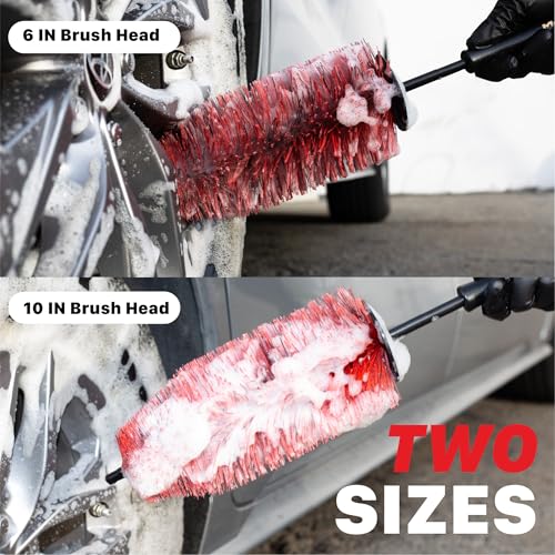 Maxshine Universal Wheel & Rim Brush Set, 2-Piece (10” & 6”) – Soft Non-Abrasive Bristles with Comfort Grip – Car Detailing Brushes for Safe Wheel & Tire Cleaning on Cars, Trucks, SUVs & Motorcycles - size: 10" & 6"