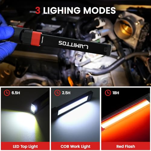 Rechargeable Work Light 2500mAh Magnetic LED Work Light Flashlight Mechanic Light Tool for Men Him, Foldable Lamp with Hook for Car Repair Emergency BBQ Grill - style: 600 Lumens