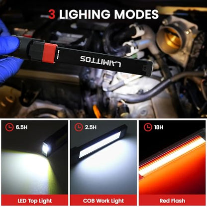 Rechargeable Work Light 2500mAh Magnetic LED Work Light Flashlight Mechanic Light Tool for Men Him, Foldable Lamp with Hook for Car Repair Emergency BBQ Grill - style: 600 Lumens