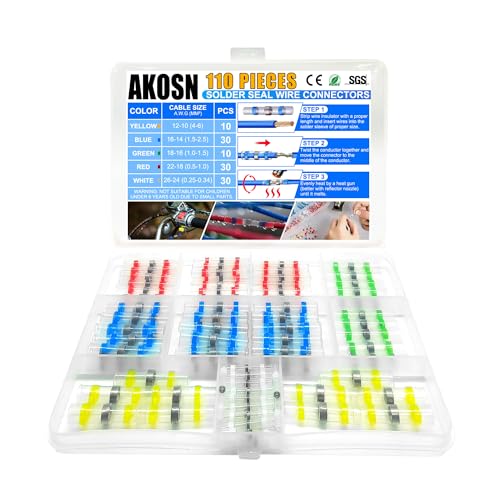 110 Pieces, 5 Sizes, Heat Shrink Wire Connectors Kit, Self Shrink Solderless Marine/Automotive Butt, Waterproof Electrical Connectors with 5 Size Color-Coded (AWG 10-26), Perfect for Wire Splicing - size: Assortment Kit, 5 Sizes, AWG 10-26 (Qty: 110)