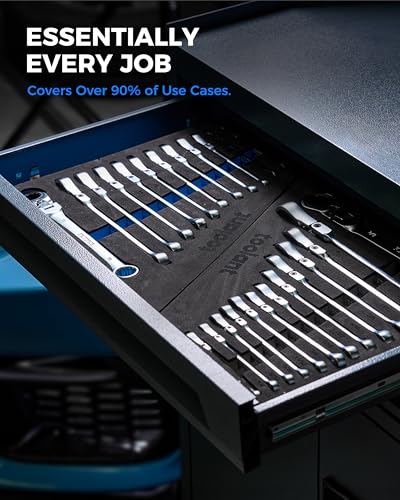 toolant 13pcs Ratcheting Wrench Set, Reversible Flex Head & Offset Head Double Box-End Ratcheting Wrench Set, 1/4"-7/8" SAE Set, 90-Teeth and 4° Swing, with Storage Tray - size: 13PCS 1/4-7/8"
