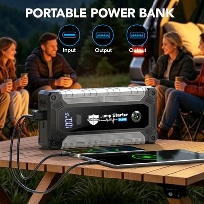 Car Jump Starter 6000A, Portable Jump Starter 12V Car Battery Booster Jump Box Pack for All Gas & 10.0L Diesel Engines with 3 Modes Flashlight and Jumper Cables (6000A+Charger Block) - color: 6000A+Charger Block