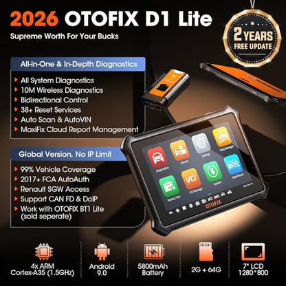 OTOFIX D1 Lite 2026 Bidirectional Scan Tool, Wireless Diagnostic Scanner | 2-Year Free Update, 38+ Services, FCA SGW, CANFD & DoIP, All System Diagnoses, ABS Bleeding, Auto VIN, for 99.99% of Cars