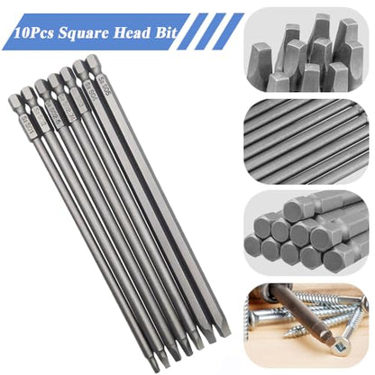 Wolfride Square Head Bits 7PCS Square Head Screwdriver Bits Square Drive Bit Set |5.9 Inch Length SQ1 SQ2 SQ2.5 SQ2.74 SQ3 SQ4 SQ5 - style: Square Head