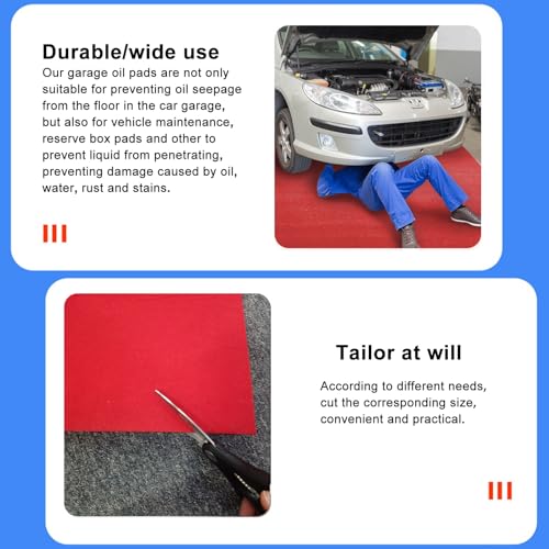 Extra Large Garage Floor Mat, 7.4ft x 17ft Absorbent Oil Spill Mat for Under Car Waterproof Garage Carpet with Non-Slip Backing Cuttable Flooring Rug for Car, Motorcycle, Garages Protection Red
