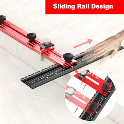 Stair Tread Template Tool – Stair Tread Gauge Jig, Aluminum Alloy Measuring and Scribe Tool for Accurate Angle, Depth, and Length Measurement of Stairs, Risers, and Partitions - color: BlackRed