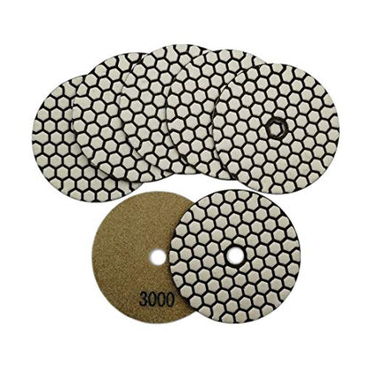 SHDIATOOL 7PCS 4-Inch Dry Diamond Polishing Pads 3000 Grit for Granite | Marble, Quartz & Stone | Diamond Grinding & Sanding Pads | Fits Polishers | Flexible Resin Bond - style: Grit 3000