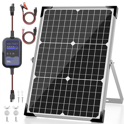Voltset Solar Panel Kit 30W 12V with MPPT Controller, Solar Battery Trickle Charger Maintainer, Waterproof Solar Panel with Adjustable Mount Bracket for Boat RV Motorcycle Marine - size: 30W PRO