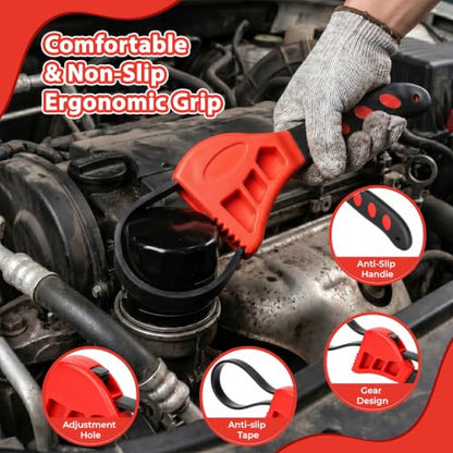 2-Pack Adjustable Rubber Strap Wrench Set – 6" & 8" Multi-Purpose Belt Wrench for Plumbing, Oil Filter Removal, Jar Opening – Non-Slip Strong Grip, Ideal for Weak Hands & Tight Spaces