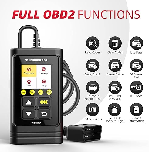 THINKCAR OBD2 Car Scanner, THINKOBD100 Check Engine Fault Code Reader with Full OBD II Functions, O2 Sensor, CAN Diagnostic Scan Tool for All Cars Since 1996 - size: OBD100