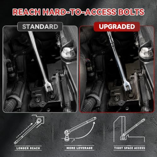 10PC Breaker Bar Set, Dual-end 3 Extension Bars, 3/8", 1/2" 1/4" Drive | 3/8", 1/2" and 1/4" Drive, 180° Rotatable Head, 6'', 10'', 15'' Length, 3 Extension Bars, Organizer Case - style: Dual-ended