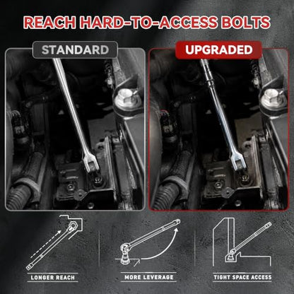 10PC Breaker Bar Set, Dual-end 3 Extension Bars, 3/8", 1/2" 1/4" Drive | 3/8", 1/2" and 1/4" Drive, 180° Rotatable Head, 6'', 10'', 15'' Length, 3 Extension Bars, Organizer Case - style: Dual-ended