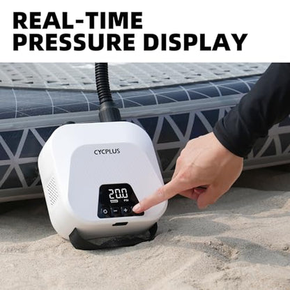 CYCPLUS 20PSI High Pressure Smart SUP Air Pump, Rechargeable Battery-Powered, Intelligent Dual Stage Inflation & Deflation, Auto-Off Air Pump for Stand Up Paddle Boards,Surfing Kite, Tent, Mattress