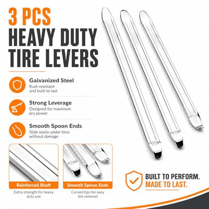 3Pcs Heavy Duty Tire Levers, 9.84" Long Motorcycle & Bike Tire Spoon Replacement Tool Set - Galvanized Steel Rim Protector Irons for Dirt Bike, Scooter, ATV, Mountain Bike Repair