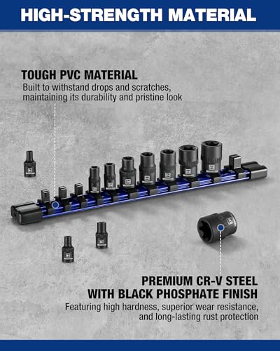 WORKPRO 11PCS E-Torx Socket Set, 1/4" 3/8" Drive Star Socket Set, CR-V Steel External Torx Socket Set (E4-E20 Socket) with PVC Socket Organizer, Ideal for Motorcycle, Automotive, and Mechanical Repair