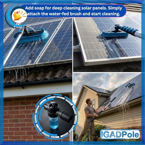 IGADPole 17 FT Water-Fed Washing Kit with Soap-Dispenser, Brush, 10″ Squeegee & Cobweb Duster for Windows, Gutters, Solar Panels & Exterior Walls - size: 17 ft Pole