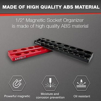 EACELIY Magnetic Socket Organizer Set,SAE & Metric Socket Holder Kit,，Tools tray， holds 35 Deep and Shallow 1/2" Sockets, attaches to steel box/tool cart (sockets not included) 丨2PC 1/2" - size: 2PCS 1/2inch