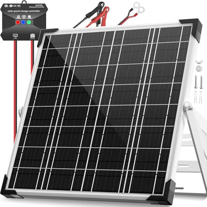 Voltset 20W 12V Solar Panel Battery Charger Trickle Maintainer Kit | Smart Charge Controller, Waterproof, Safety Protections, for Car RV Boat Marine Trailer Automotive Trailer Truck Motorcycle - size: 20W Smart MPPT