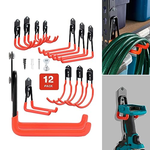 Wallmaster Garage Hooks Organizer Kit,12 Pack Adjustable Heavy Duty Shelving Hook,Wall Mount Utility Steel Garage Organization, for Organizing Garden Tools - size: 12 pcs-Orange