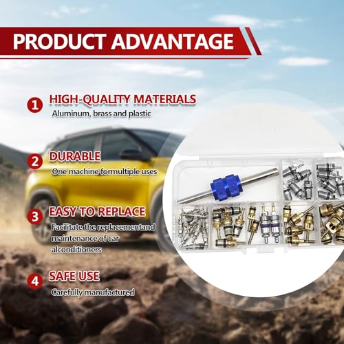 40PCS A/C R12 R134a Car Air Conditioner Valve Core Seal Kit, Refrigeration Tire Valve Stem Cores Repair Kit Double Head Dual Dismantling Installer Tool