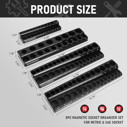 8PCS Socket Organizer Set - Magnetic Holder for 171 Pieces (1/4", 3/8", 1/2") - style: 8PCS Magnetic Socket Organizer Tray Set