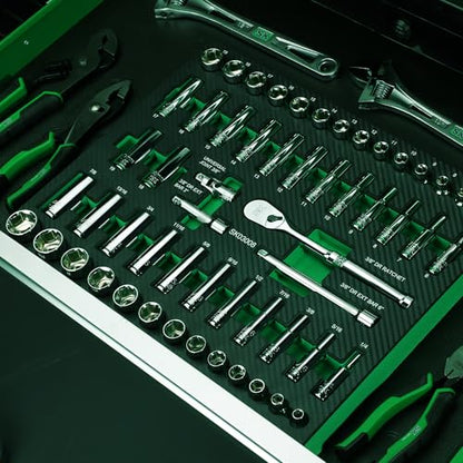 SK 3/8" Drive Socket Set with 90-Tooth Ratchet, SAE & Metric, CR-V Steel | 56-Piece Sockets, SuperKrome Finish, Heat Treated, with EVA Foam Tool Organizer - size: SAE & Metric